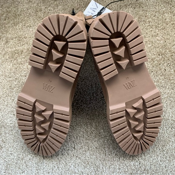 New Zara Leather Suede Lug Sole Brown Boots 2173/810 Size 10 - Picture 4 of 5